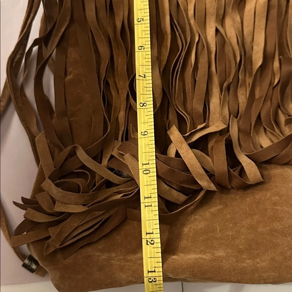 Roxy Faux Suede Tan Fringe Shoulder Boho Bag - Picture 11 of 13